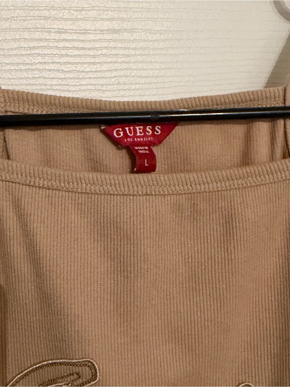 GUESS Beige Ribbed Logo Cami Tank - Picture 3 of 3